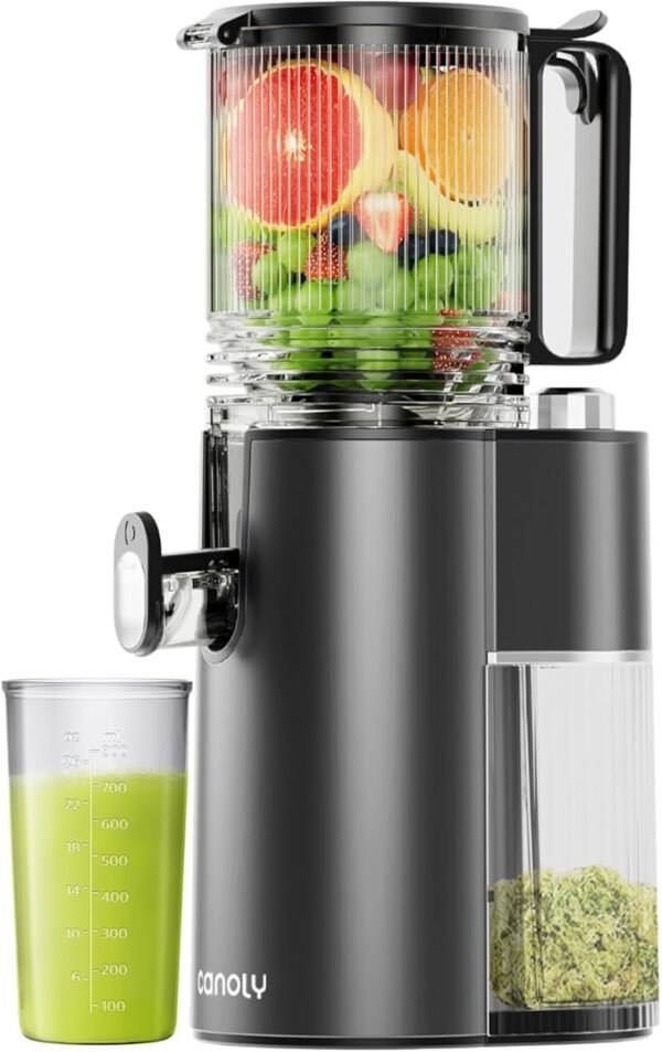 Cold Press Juicer, 5.82" Wide Feed Chute Juicers with 350w Power Motor, Slow Masticating Juicer Machine with High Juice Yield for Whole Vegetables & Fruits, Easy to Clean, Black Gray