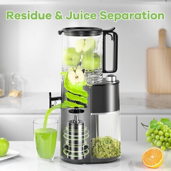 Cold Press Juicer, 5.82" Wide Feed Chute Juicers with 350w Power Motor, Slow Masticating Juicer Machine with High Juice Yield for Whole Vegetables & Fruits, Easy to Clean, Black Gray - Image 3