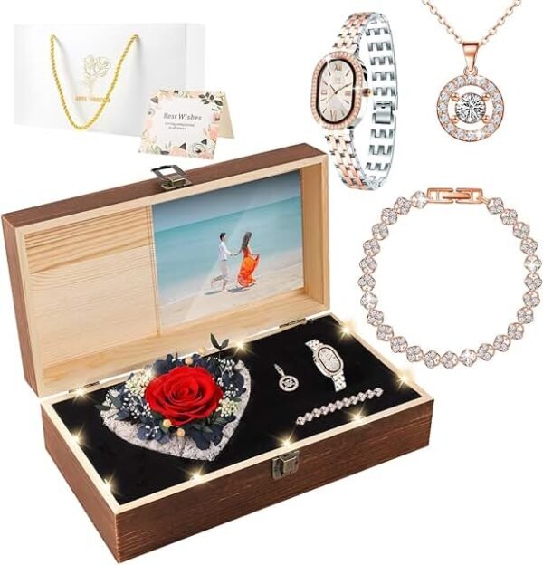 Preserved Real Rose, Watch Sets Gift for Women, Valentines Day Gifts for Her