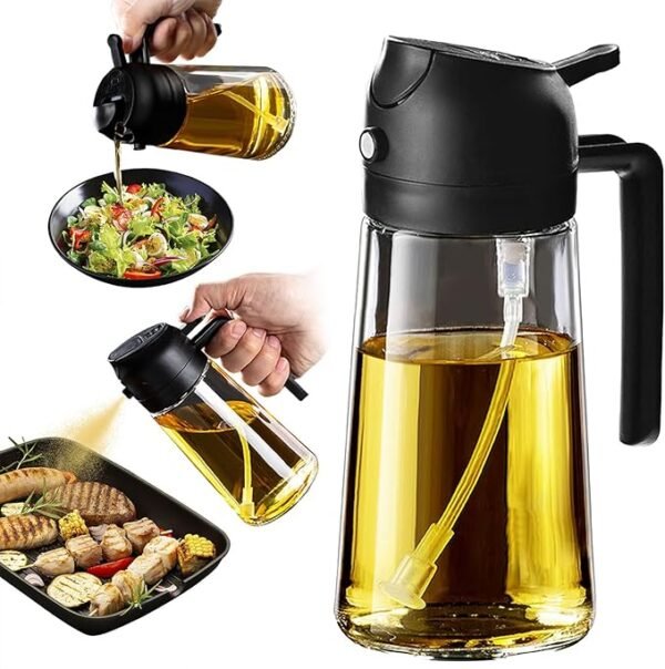 TrendPlain 16oz/470ml Glass Olive Oil Sprayer for Cooking - 2 in 1 Olive Oil